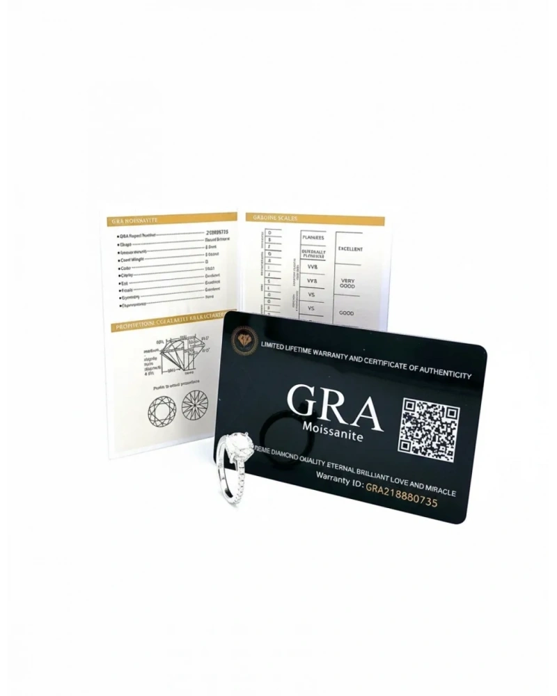 Sertifikalı Mozanit 2ct Yanları Taşlı Tektaş Yüzük