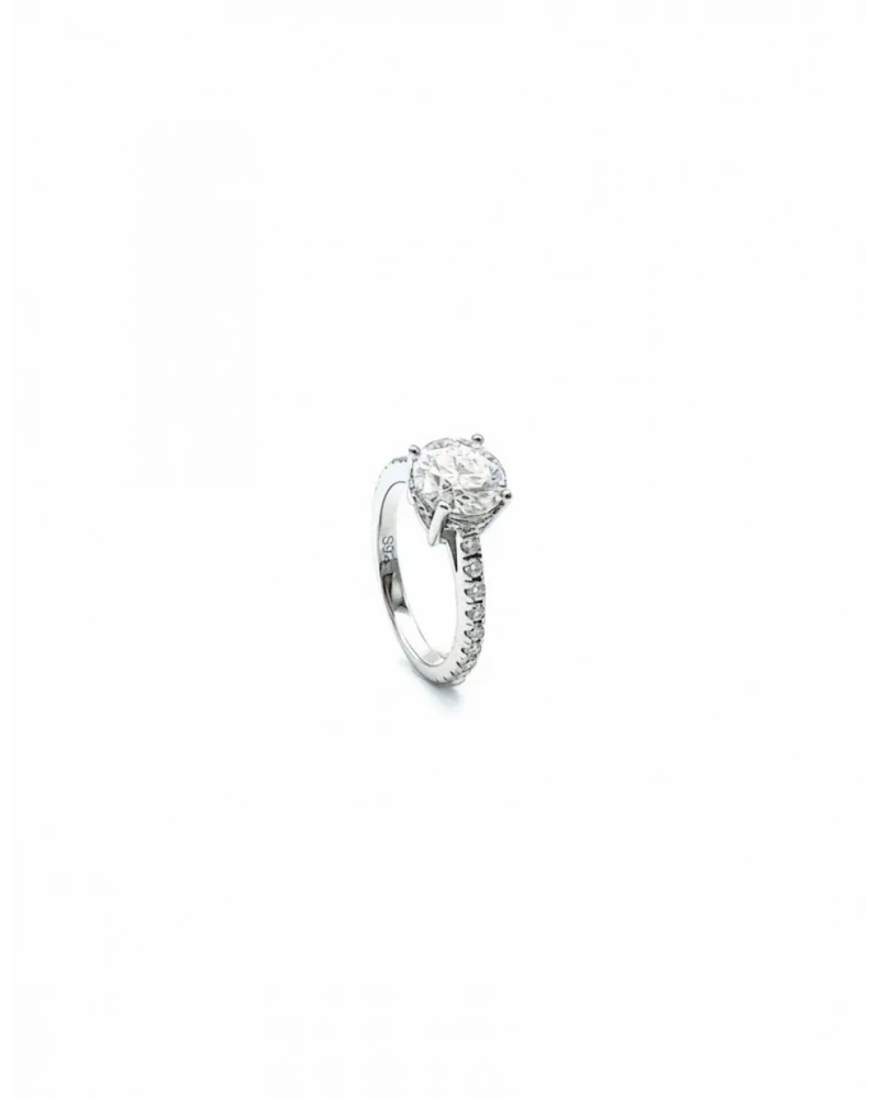 Sertifikalı Mozanit 2ct Yanları Taşlı Tektaş Yüzük