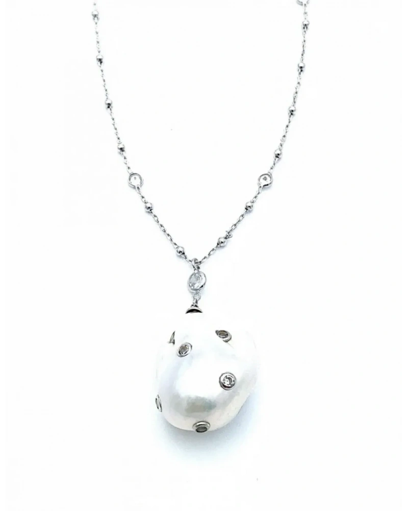 Taşlı Barok İnci Tif Zincir Kolye