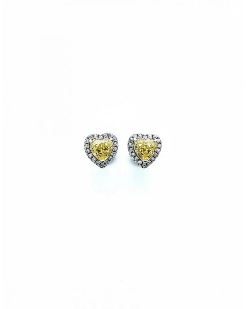 Sarı Pırlanta Kalp Aro Tektaş Küpe