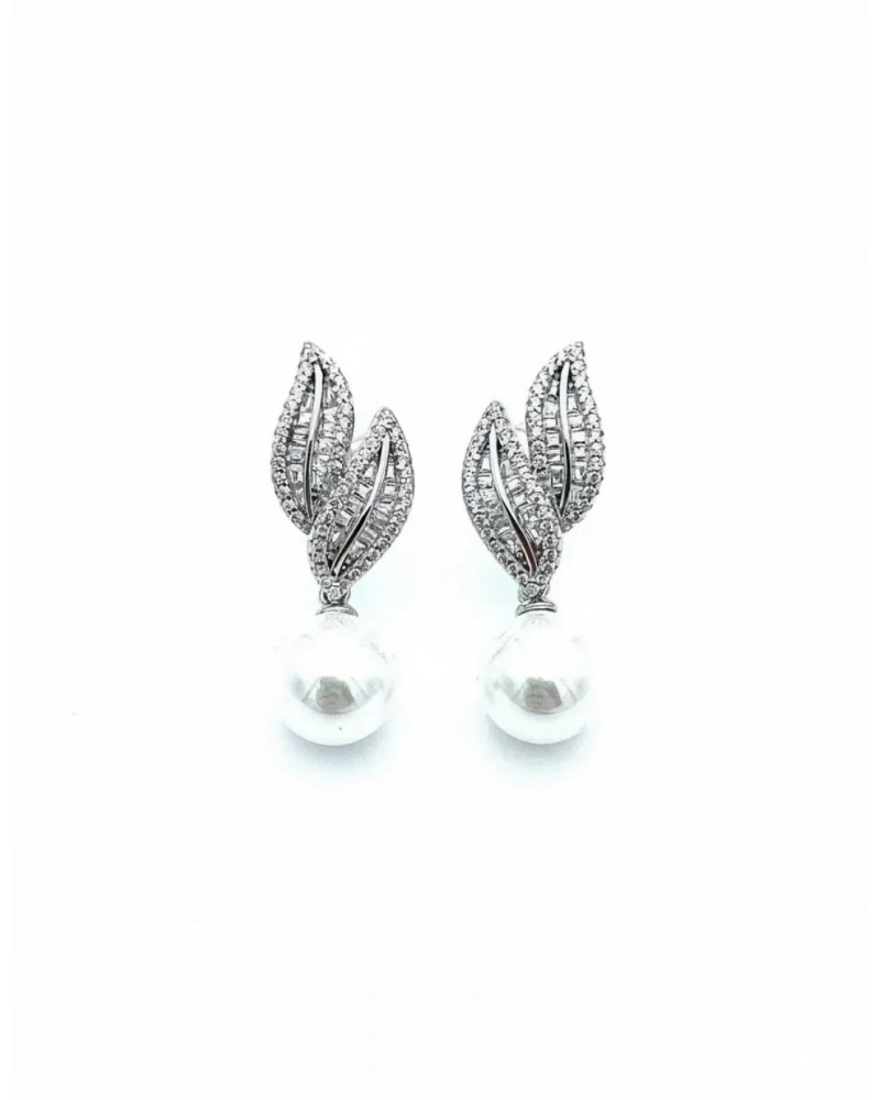 Baget Yaprak Duo İnci Küpe