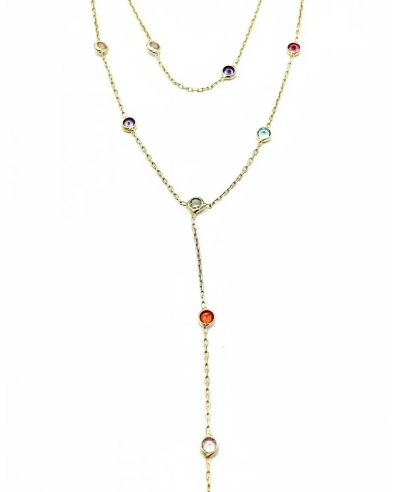 Rainbow Çift Sıra Gömme Taş Y Kolye