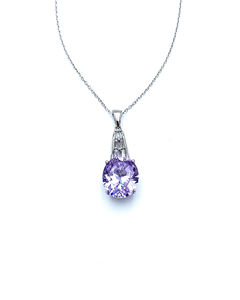 Alex Lila Oval Yanı Bagetli Kolye