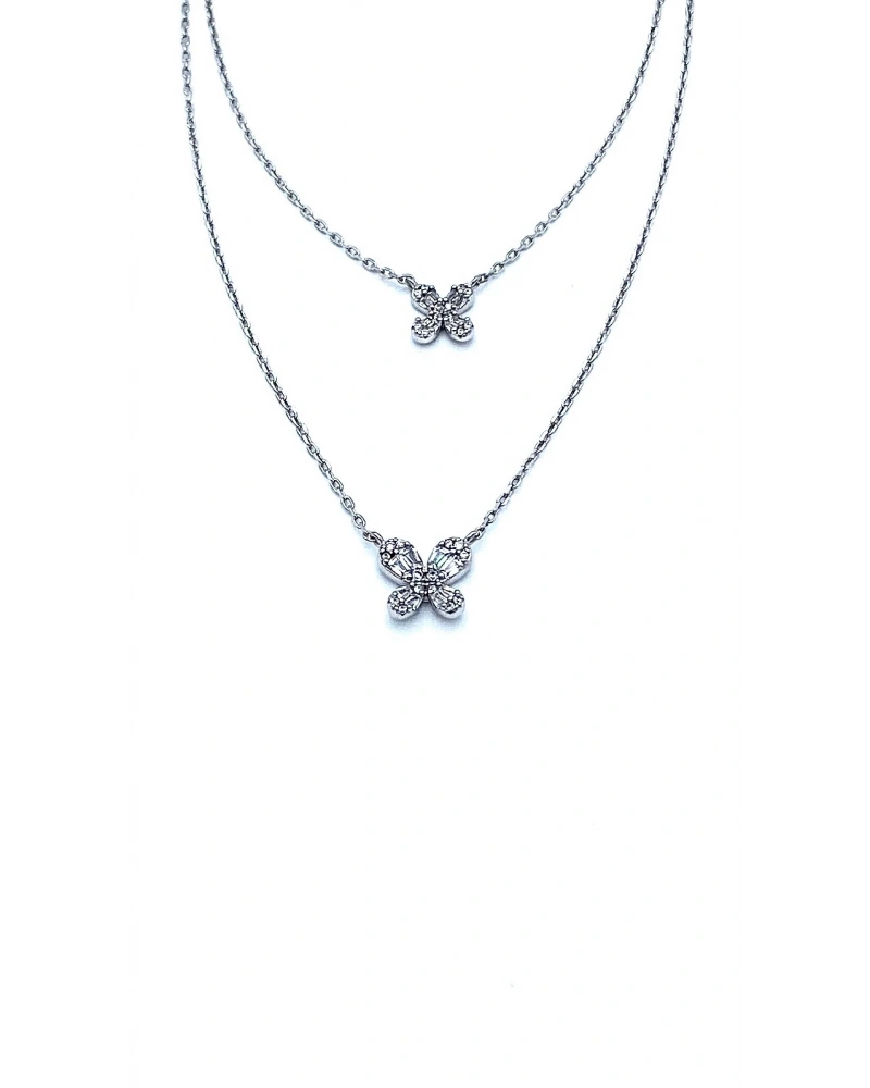 Bagetli Çiçek Kelebek 2li Kolye