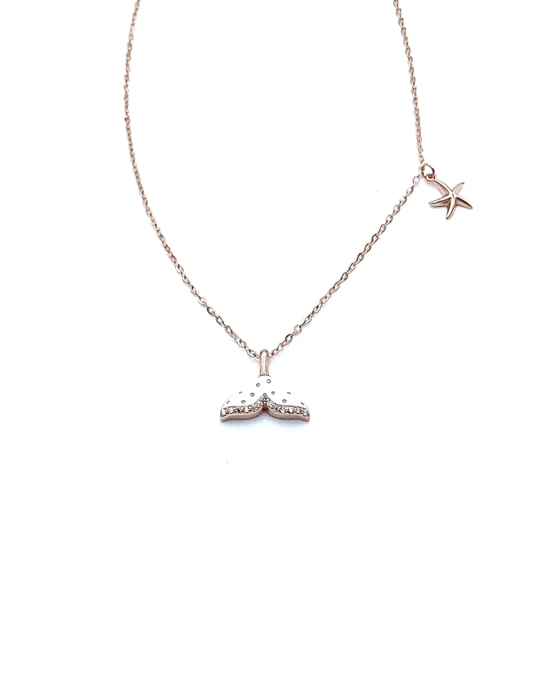 Beyaz Mineli Fishtail Kolye