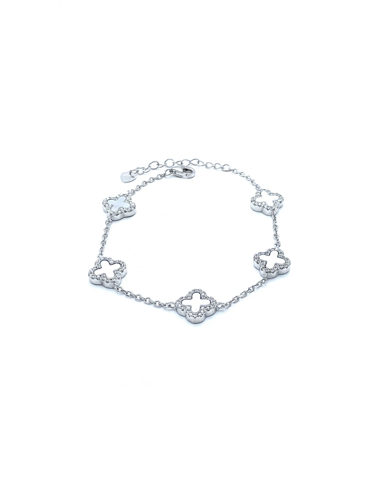 Beyaz Sedef 5li Yonca Taşlı S Bileklik