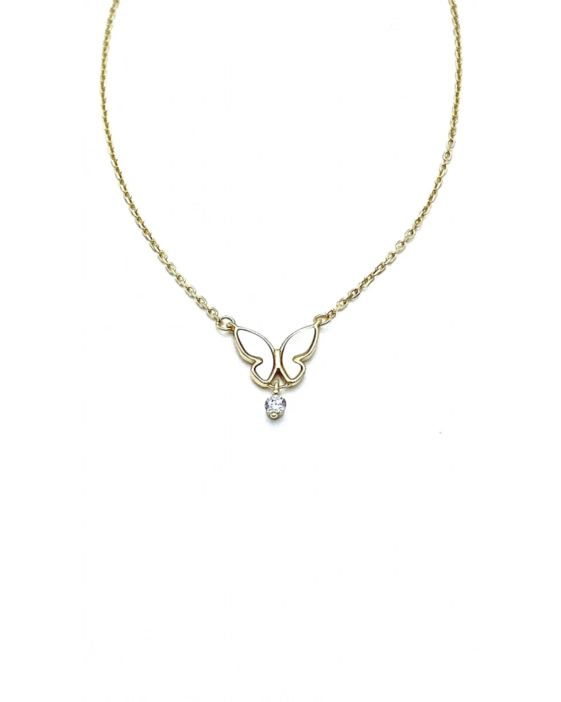 Beyaz Sedef Kelebek Kolye