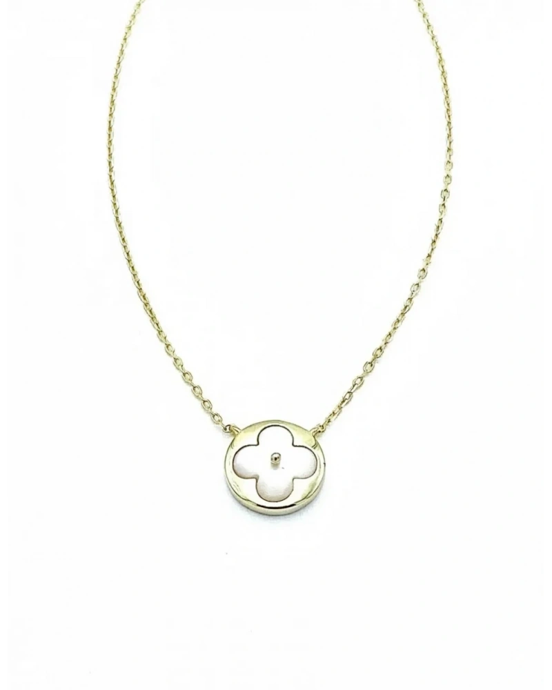 Beyaz Sedef Yonca Circle Kolye