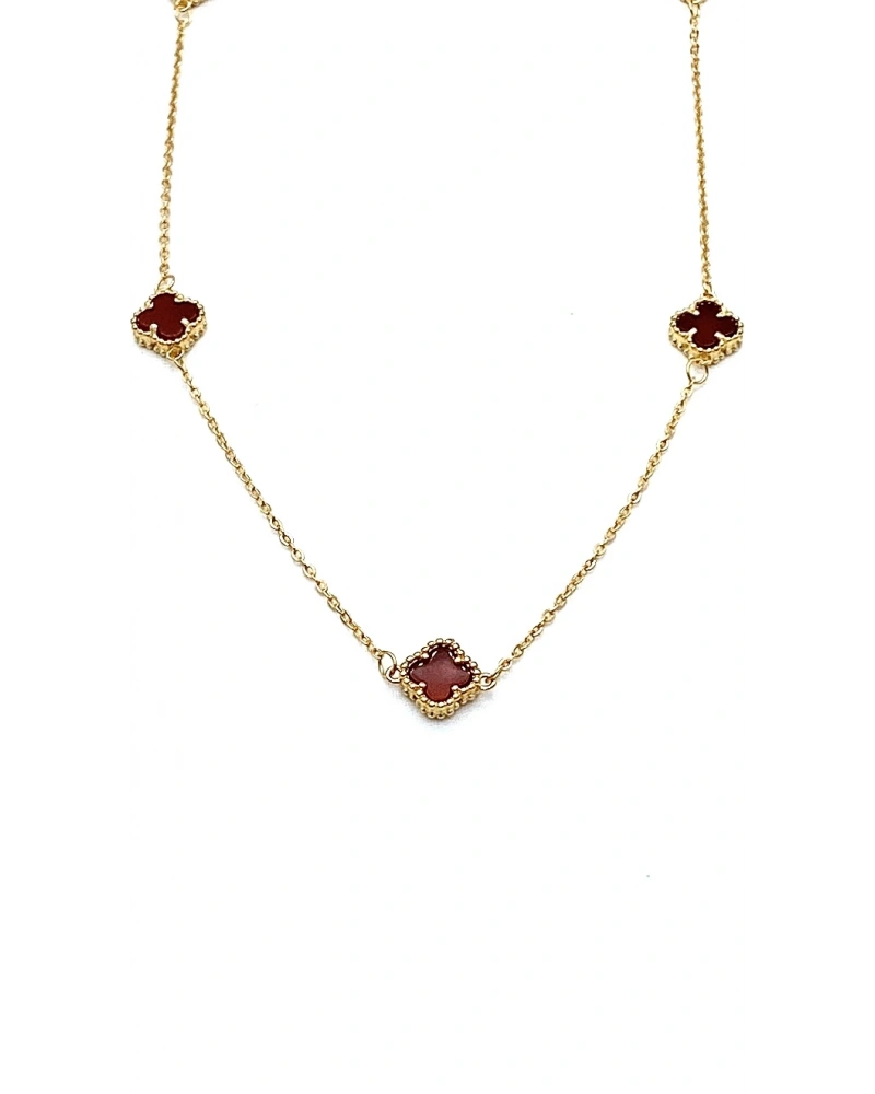 Bordo Akik 7li Mini Yonca Kolye