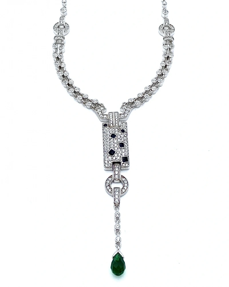 Carti Siyah Mineli Zümrüt Tasarım Kolye