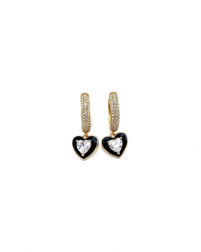 Cassie Black Mini Heart Halka Küpe
