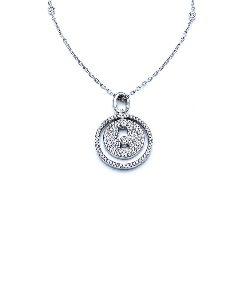 Çift Taraflı Taşlı Circle Messi Kolye