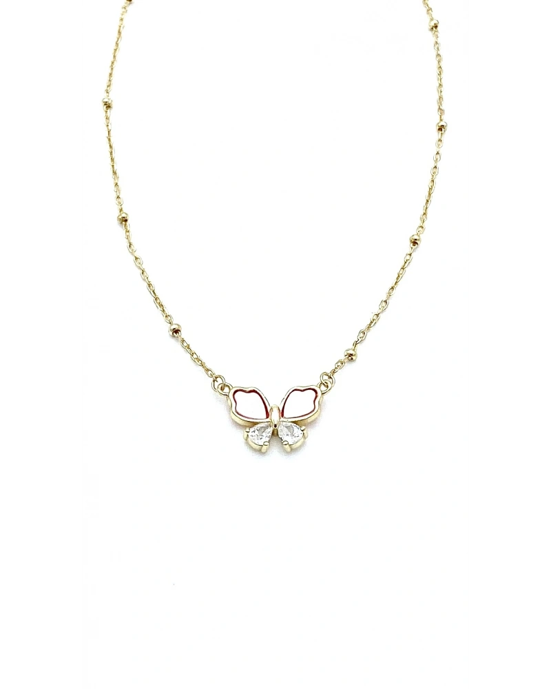 Damla Taşlı Pembe Sedef Kelebek Kolye