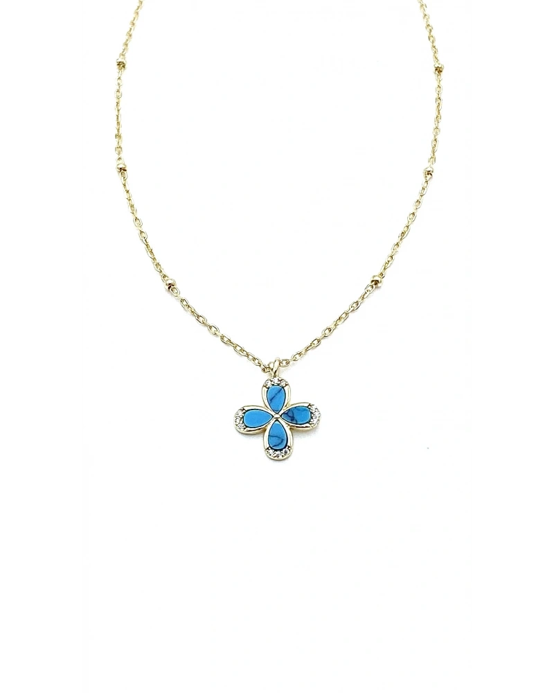 Dört Yapraklı Firuze Çiçek Kolye