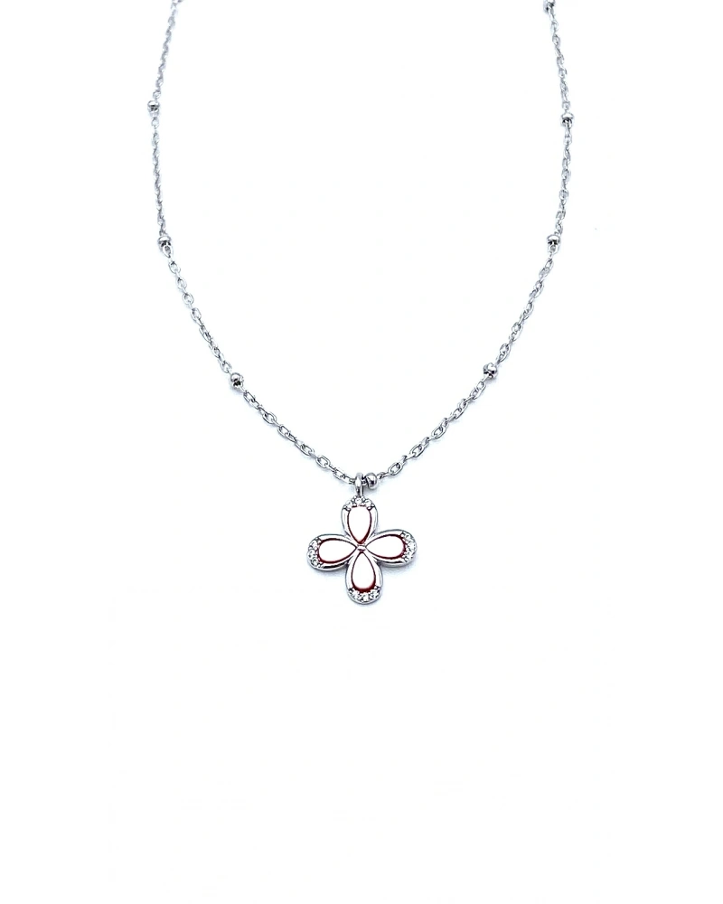 Dört Yapraklı Pembe Sedef Çiçek Kolye