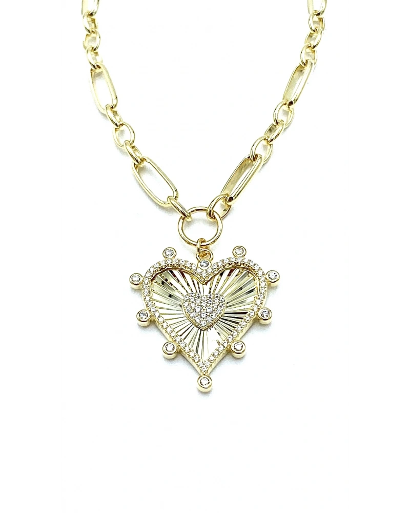 Dotted Heart Oval Zincir Kolye