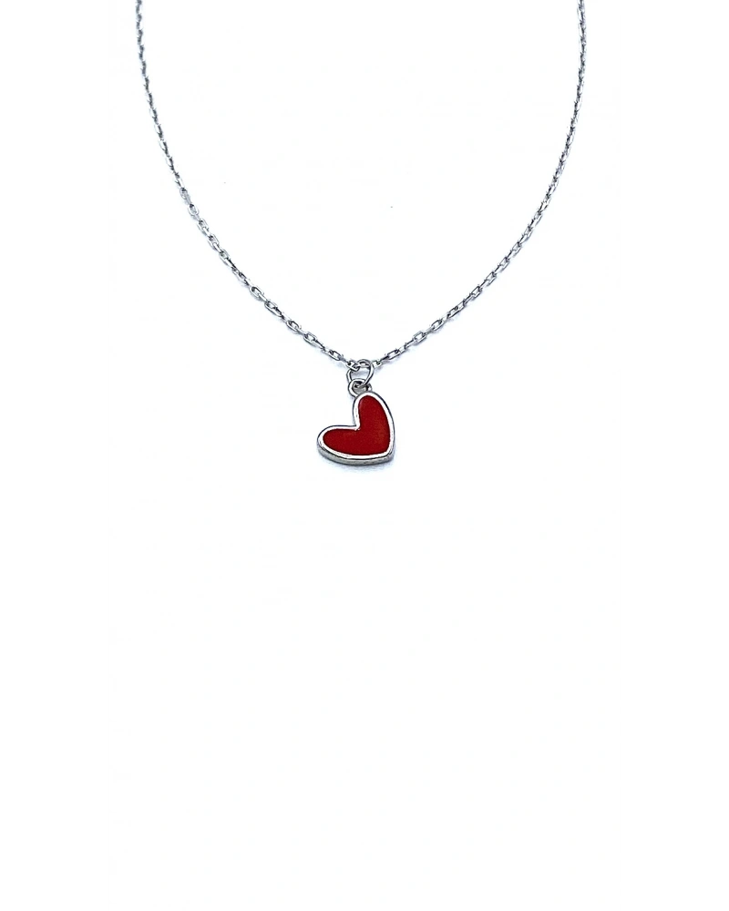 Kırmızı Mineli Kalp Kolye