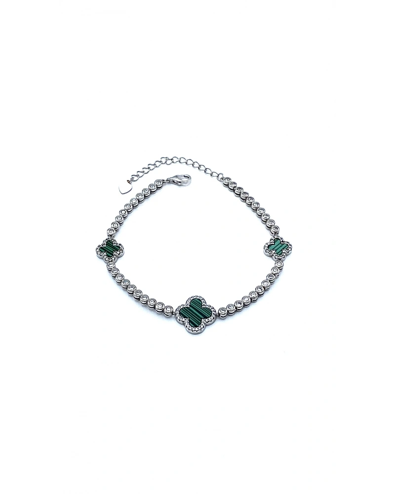 Malahit 3 Yonca Gömme Suyolu Bileklik