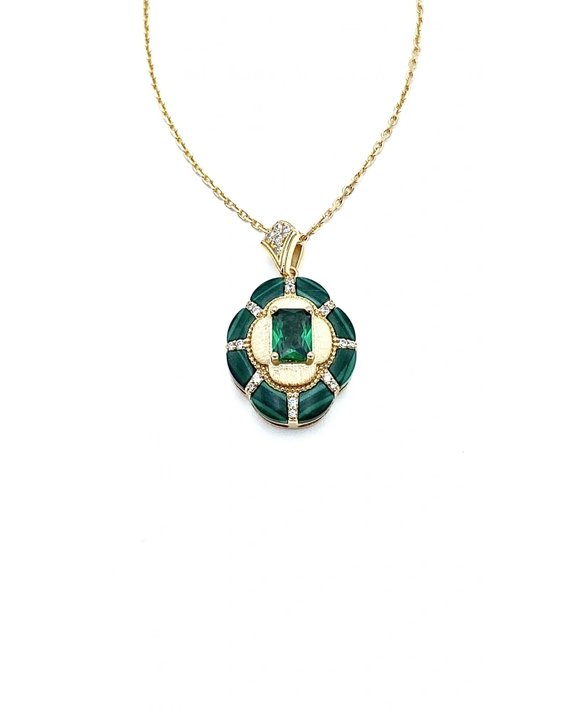 Malahit Zümrüt Madalyon Kolye