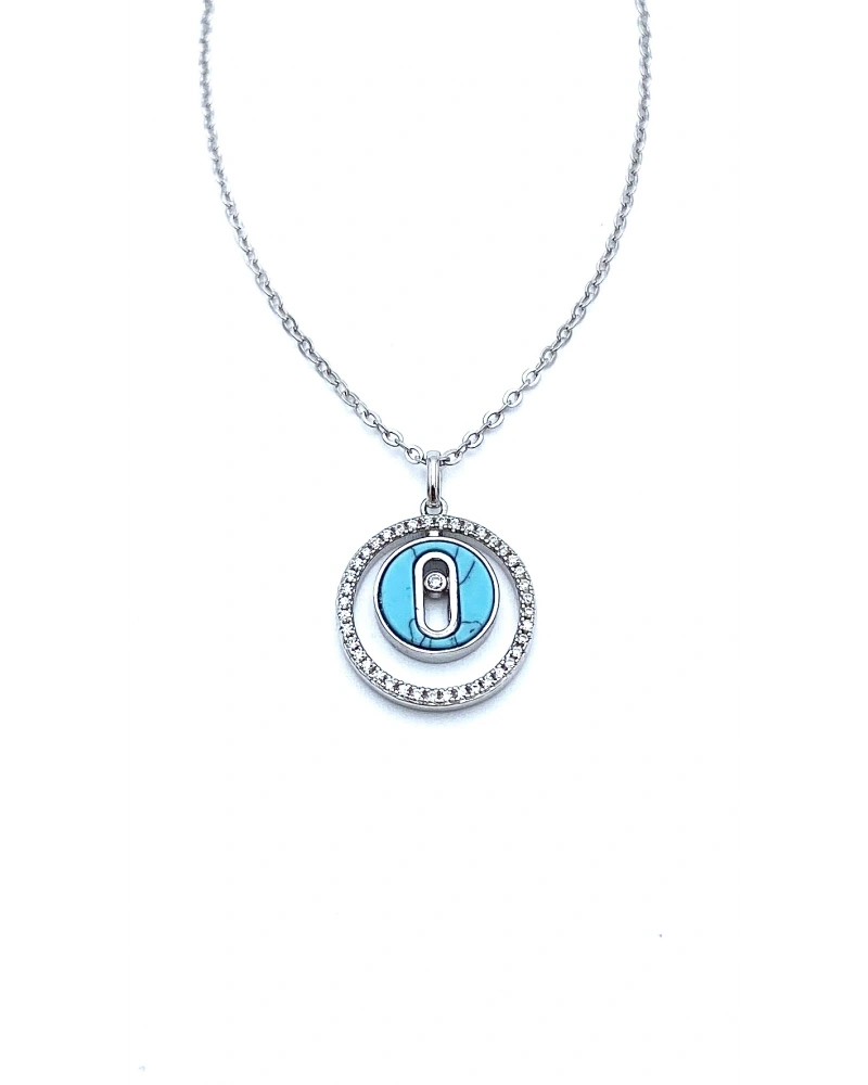 Messi Firuze Taşlı Circle Kolye