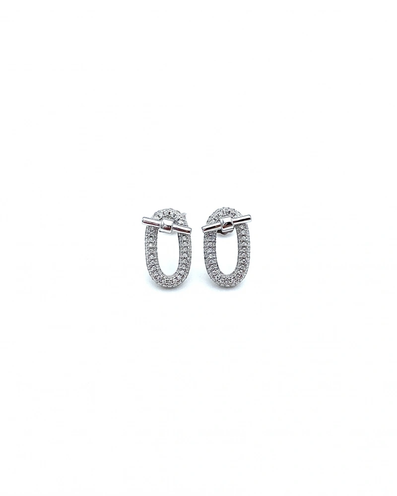 Mini Herry Pin Oval Taşlı Küpe