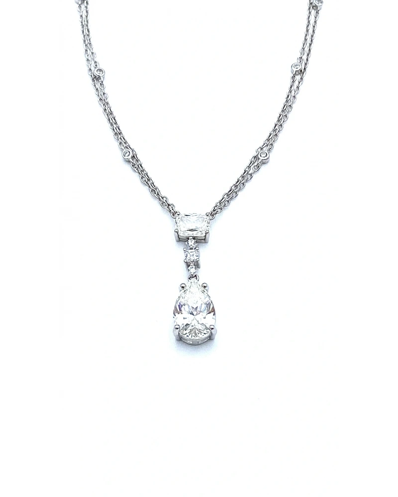 Mozanit Damla Oval Çift Zincir Kolye