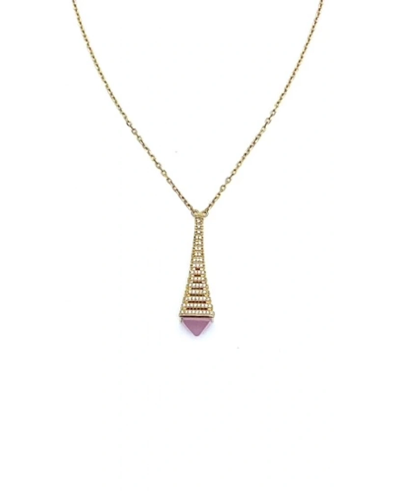 Mrl Pembe Kuvars Ful Taşlı Kolye