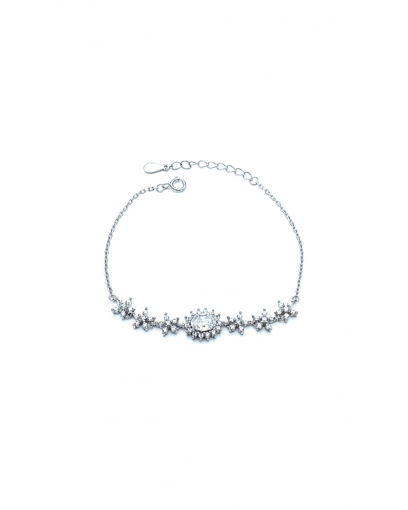 Oval Taşlı Çiçek Zincir Bileklik