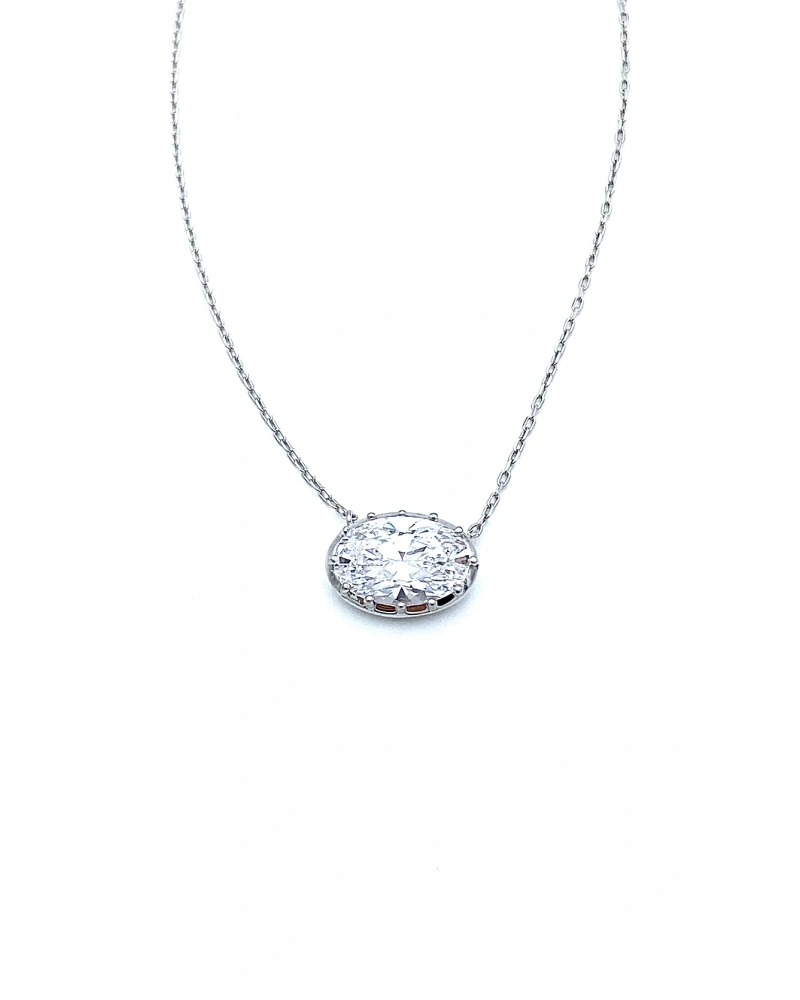 Oval Tektaş Tırnaklı Kolye