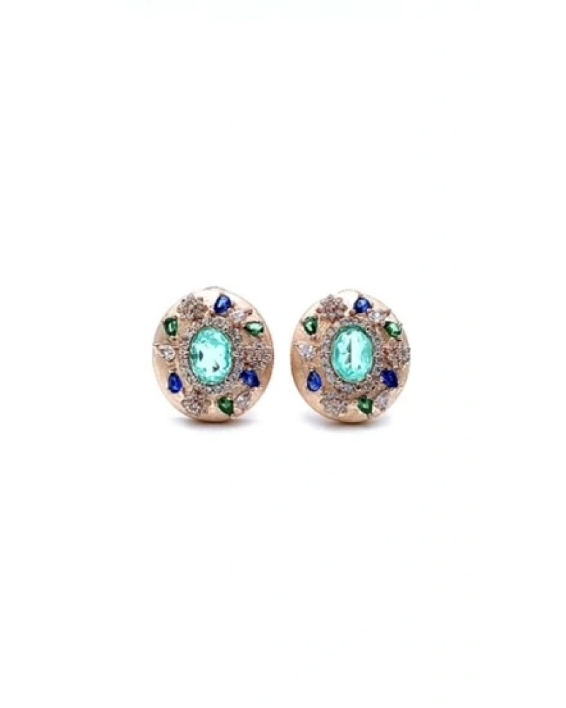 Paraiba Buck Düğme Küpe