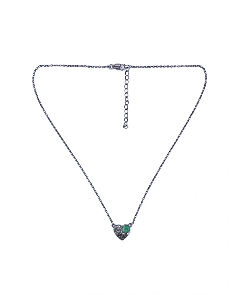 Paraiba Taş Detaylı Ham Elmas Taşlı Kalp Kolye