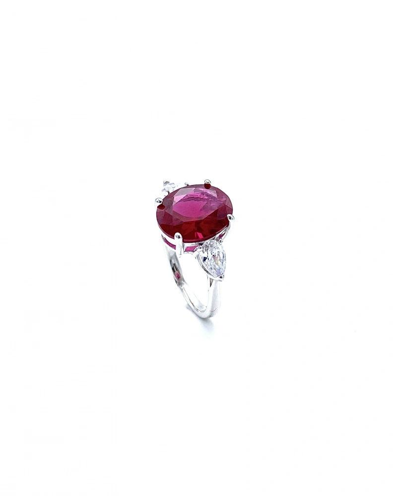 Ruby Oval Damla Duo Yüzük