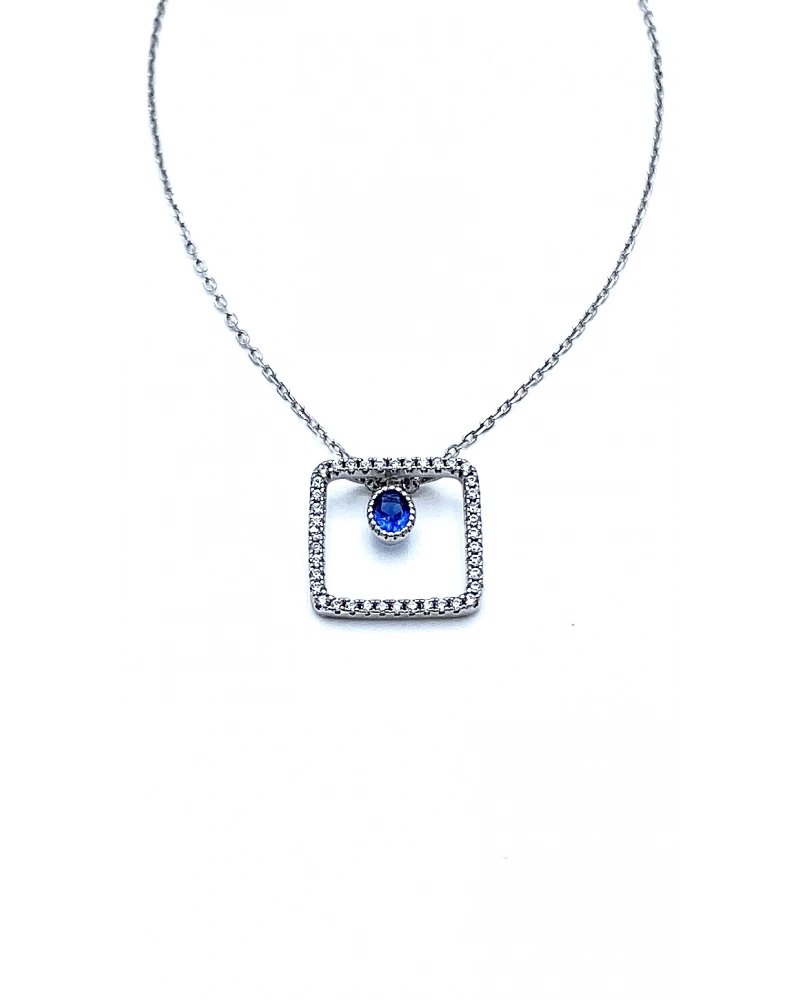 Safir Pırlanta Kare Montür Kolye
