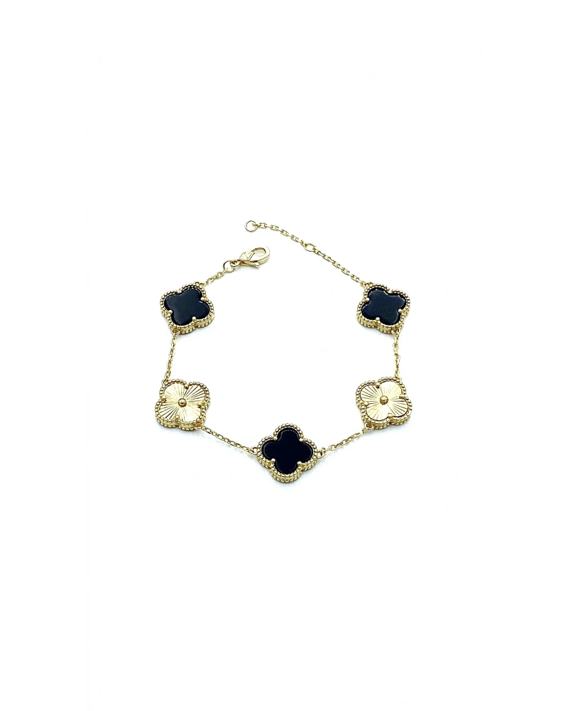 Siyah Onyx Lazerli 5li Yonca Bileklik