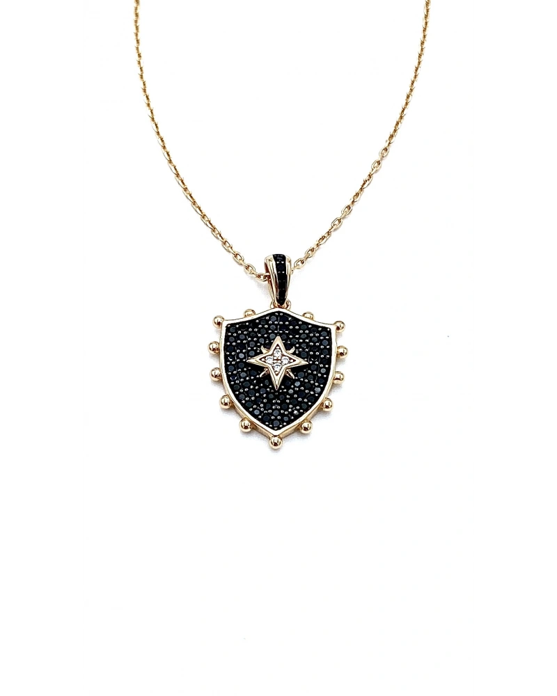 Sophie Siyah Zirkon Zırh Madalyon Kolye