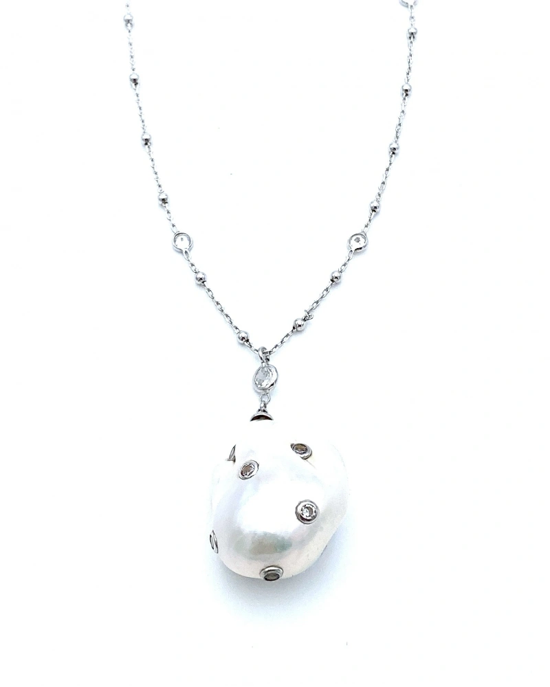 Taşlı Barok İnci Tif Zincir Kolye