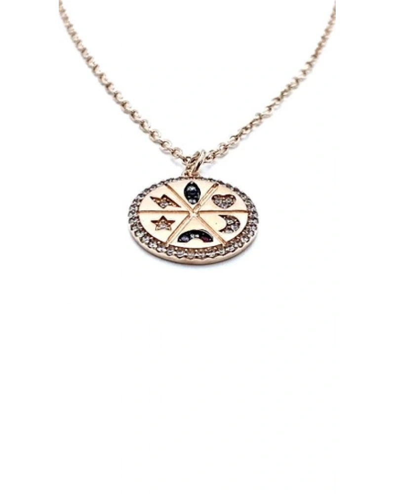 Taşlı Mini Madalyon Kolye