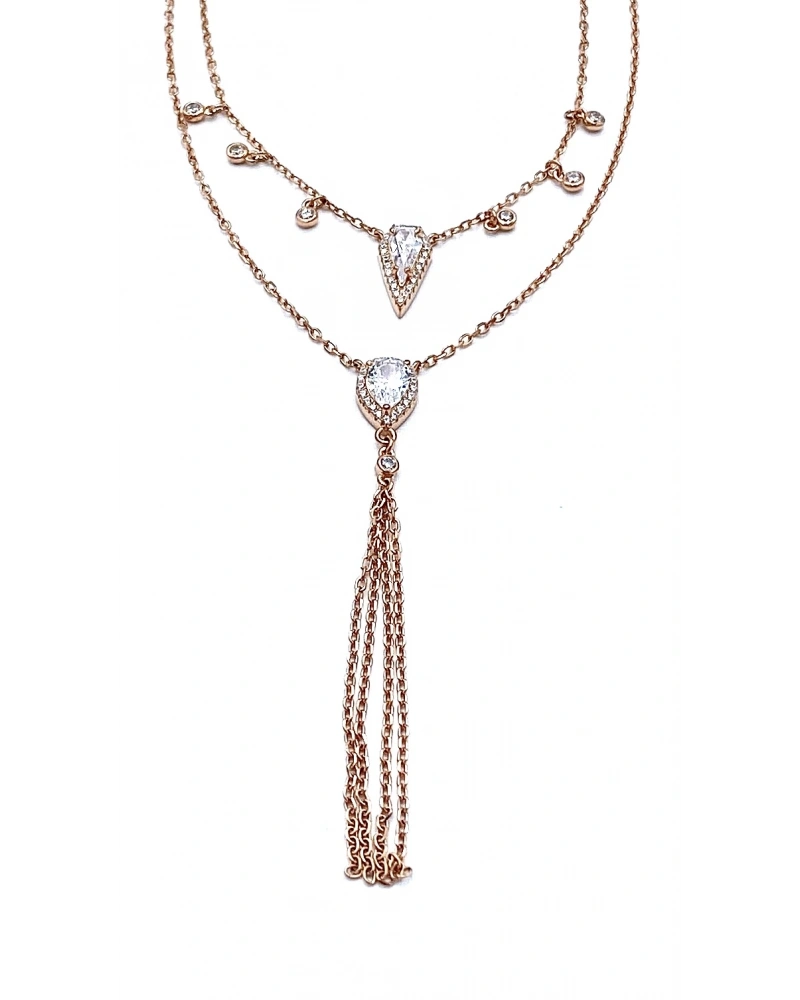 Taşlı Püsküllü 2li Kolye