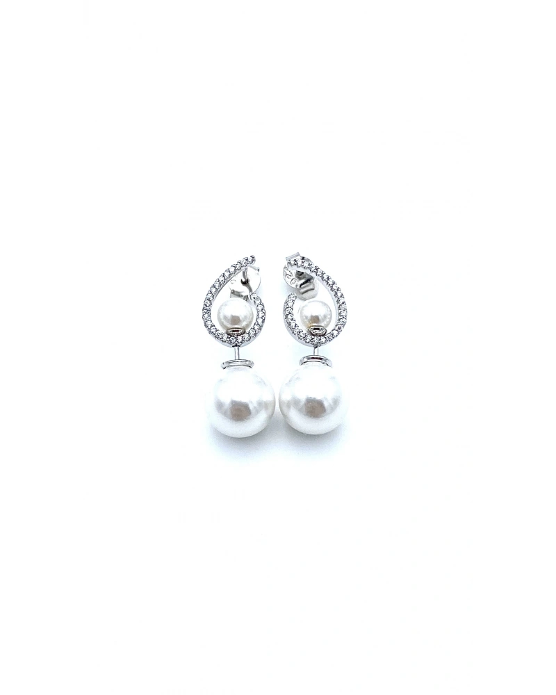 Taşlı Virgül İnci Duo Küpe