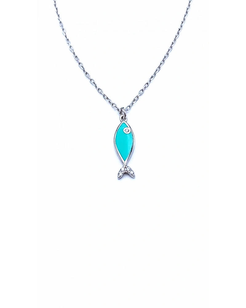 Turkuaz Mineli Balık Kolye