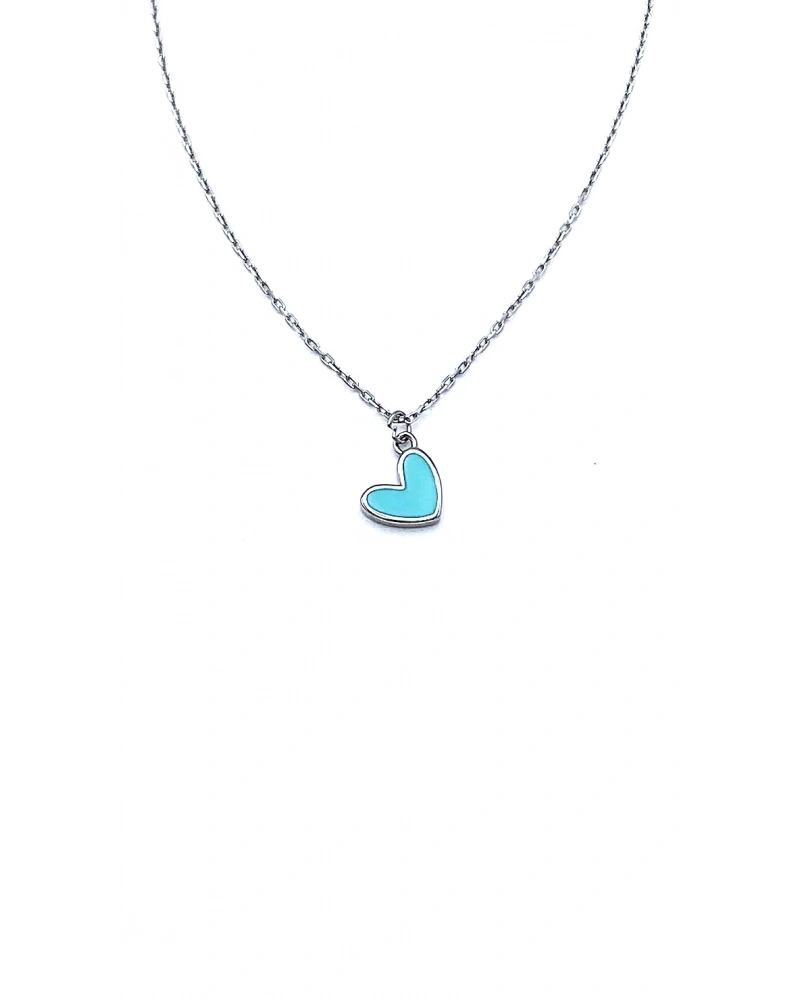 Turkuaz Mineli Kalp Kolye