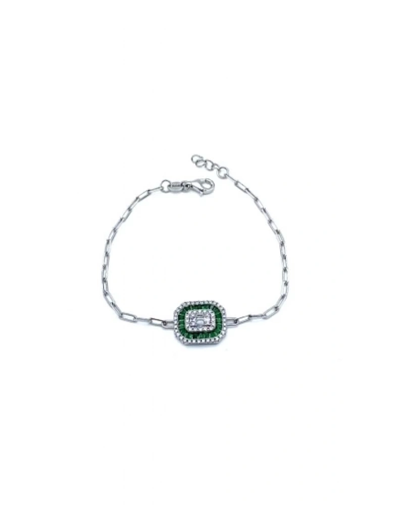 Yeşil Inv Bagetli Ataç Zincir Bileklik