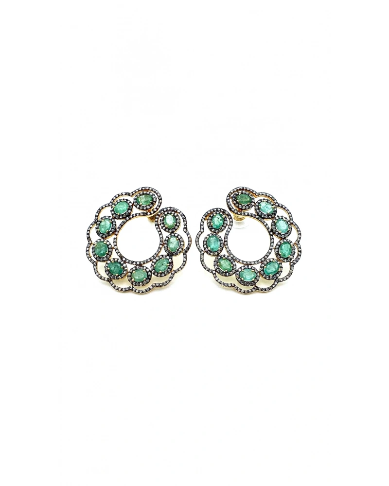 Zümrüt ve Ham Elmas Taşlı Küpe