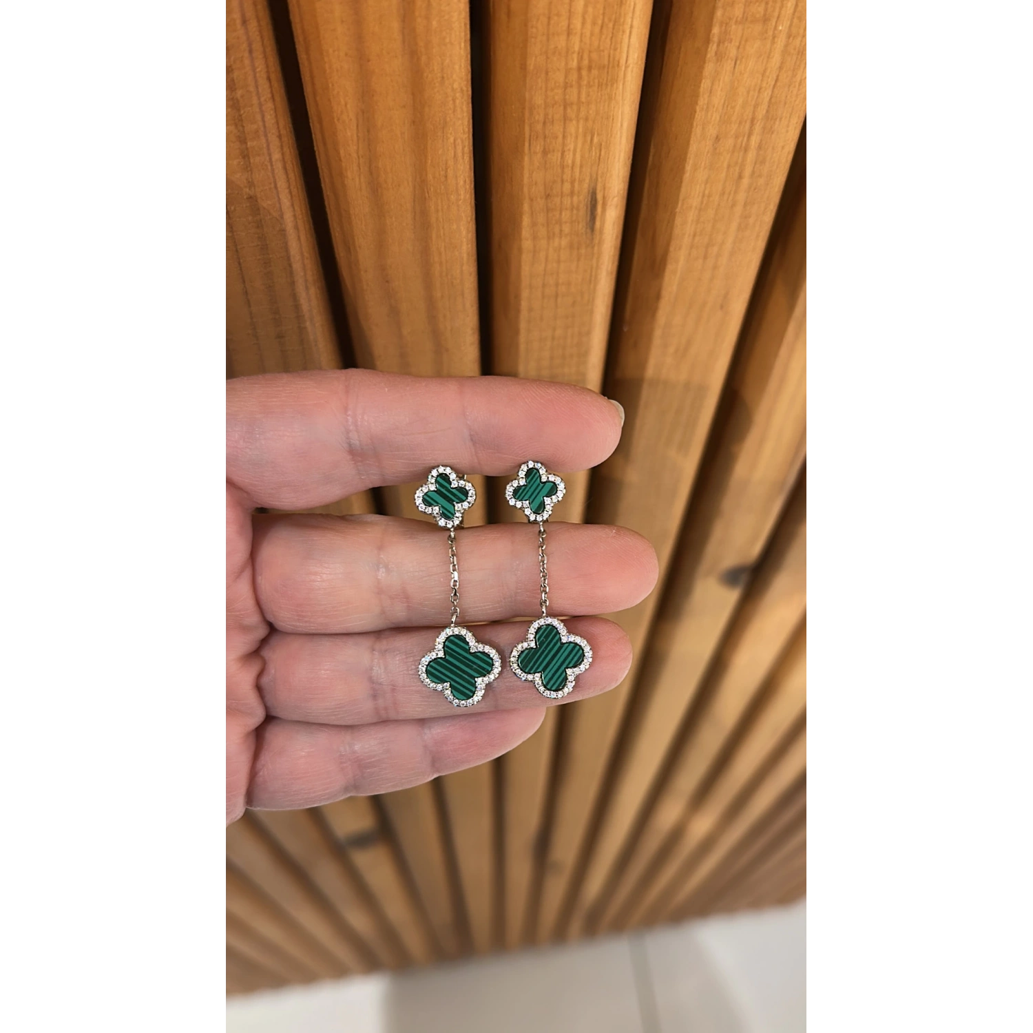 2 Malahit Zincirli Yonca Küpe