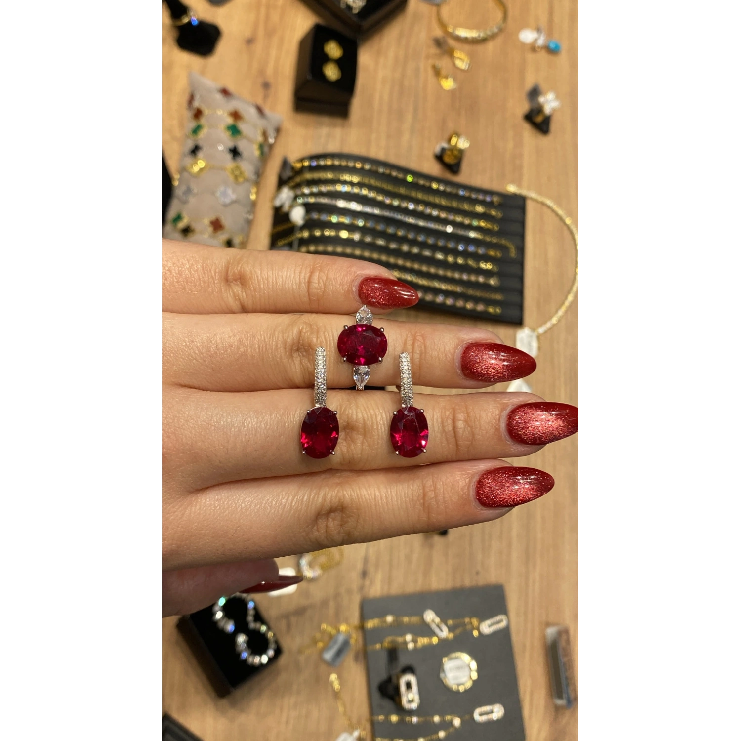 Ruby Oval Damla Duo Yüzük