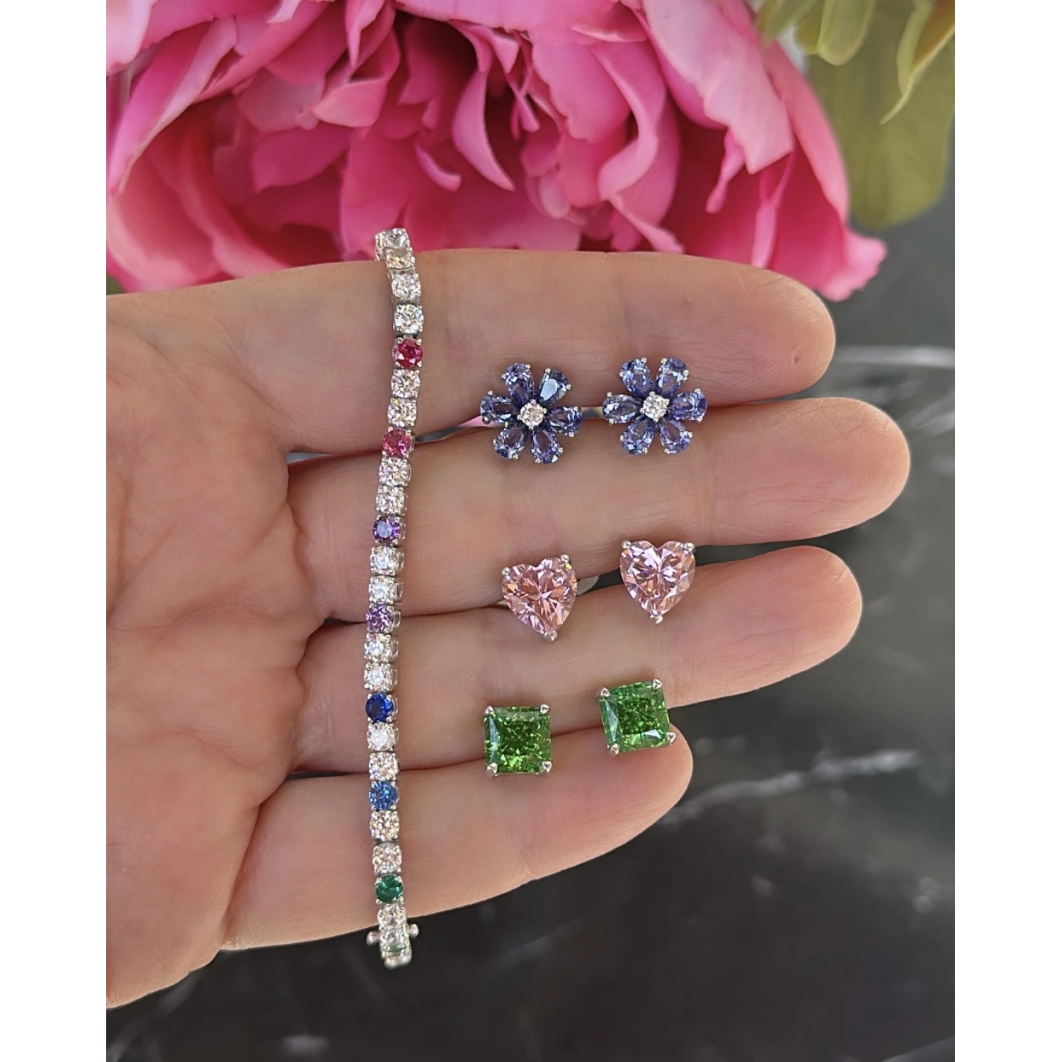 Mor Çiçek Stud Küpe