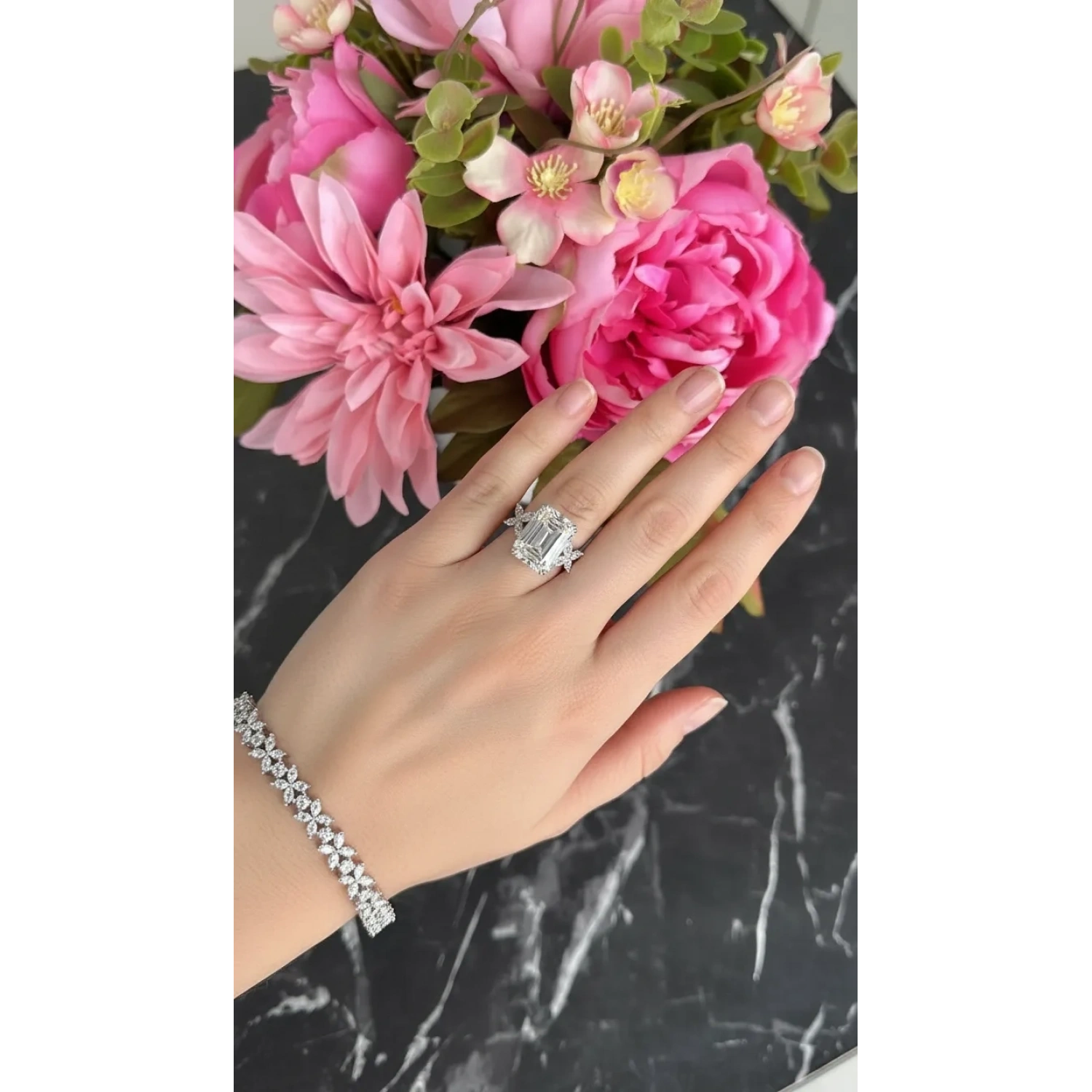 Mozanit Markiz Flower Di Tektaş Yüzük