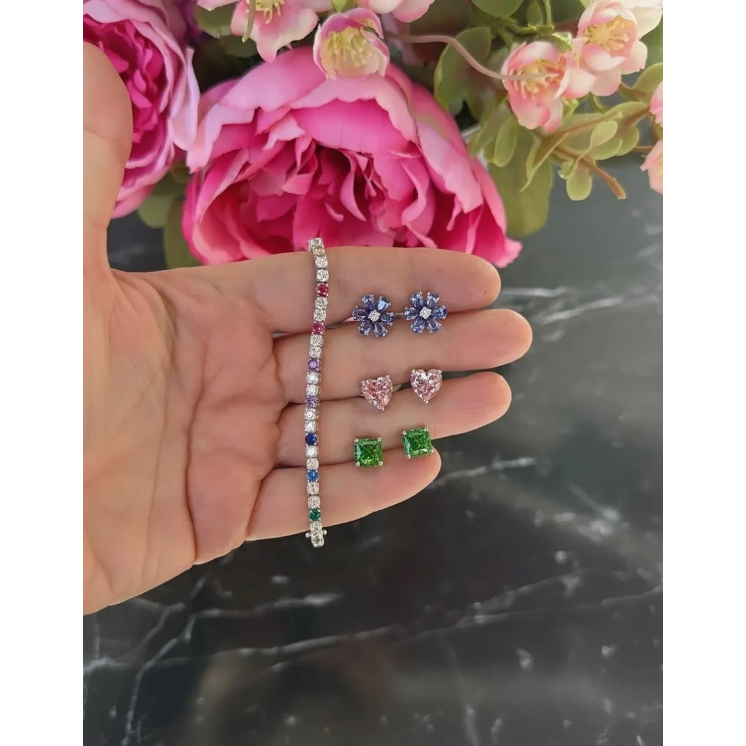 Lila Damla Çiçek Küpe