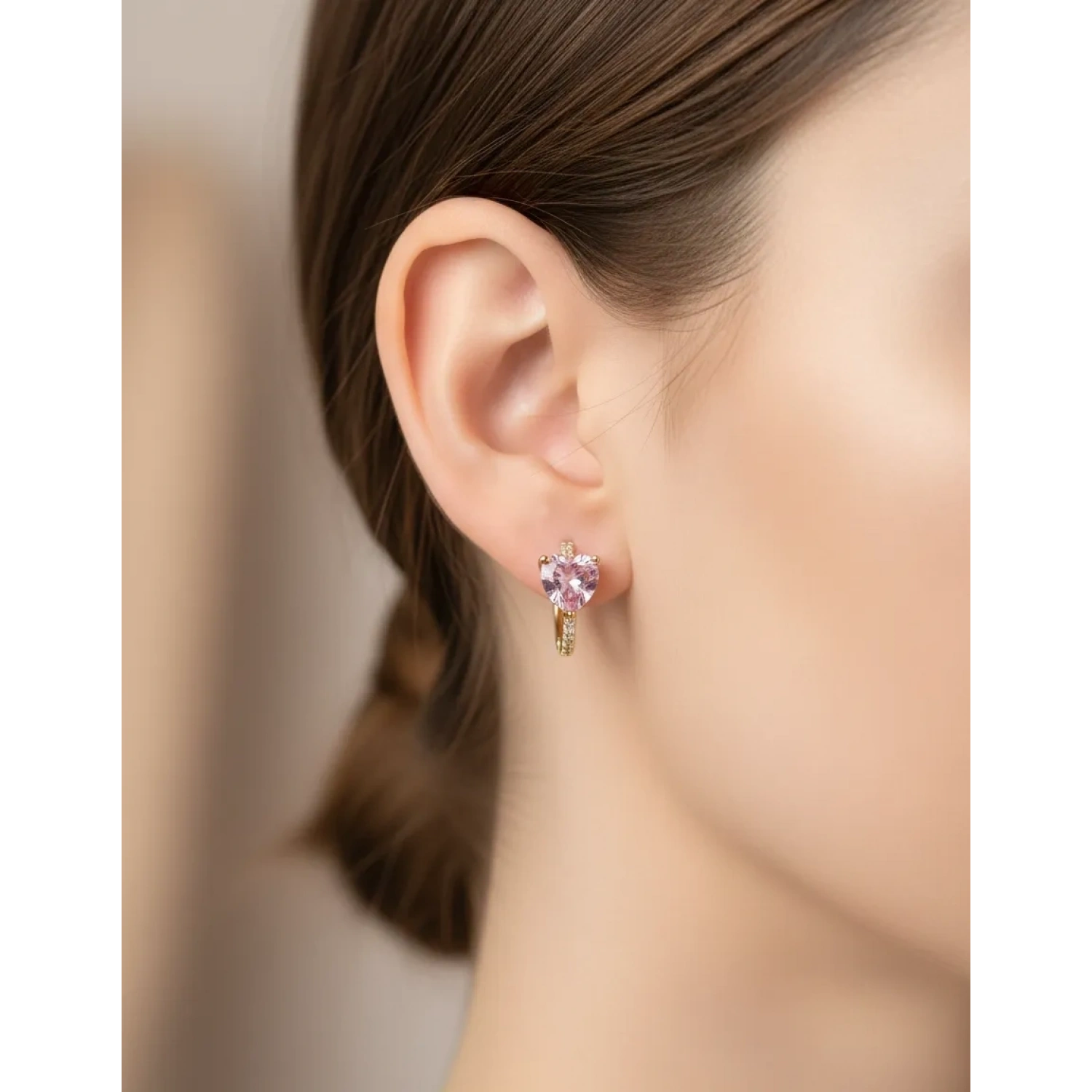 Pembe Kalpli Taşlı Halka Küpe