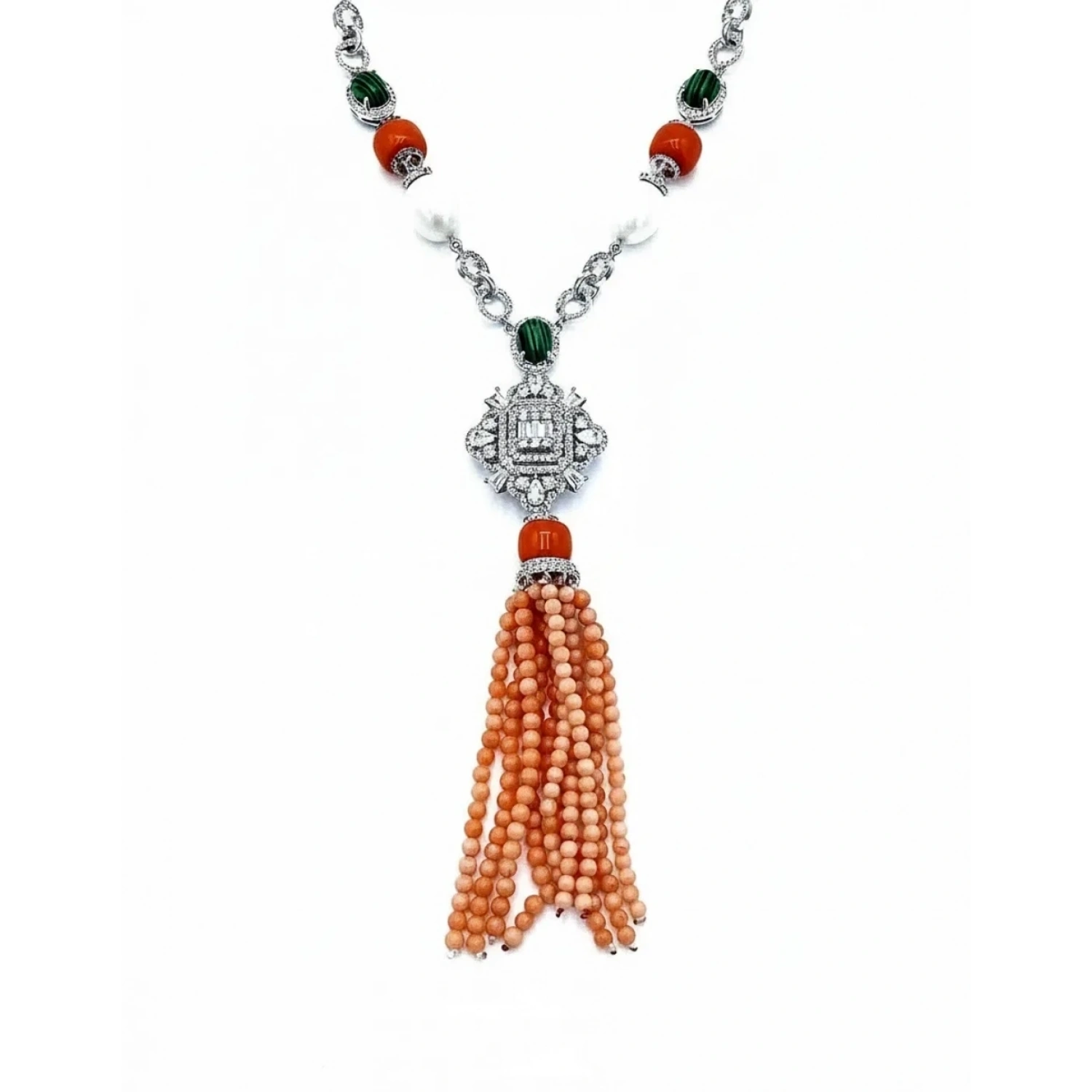 İnci ve Mercan Taşlı Tasarım Kolye Küpe Set